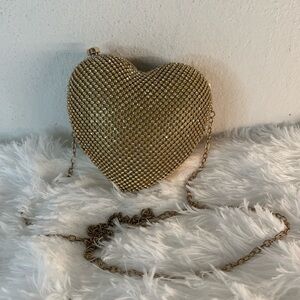 Gold Heart Crystal Evening Clutch